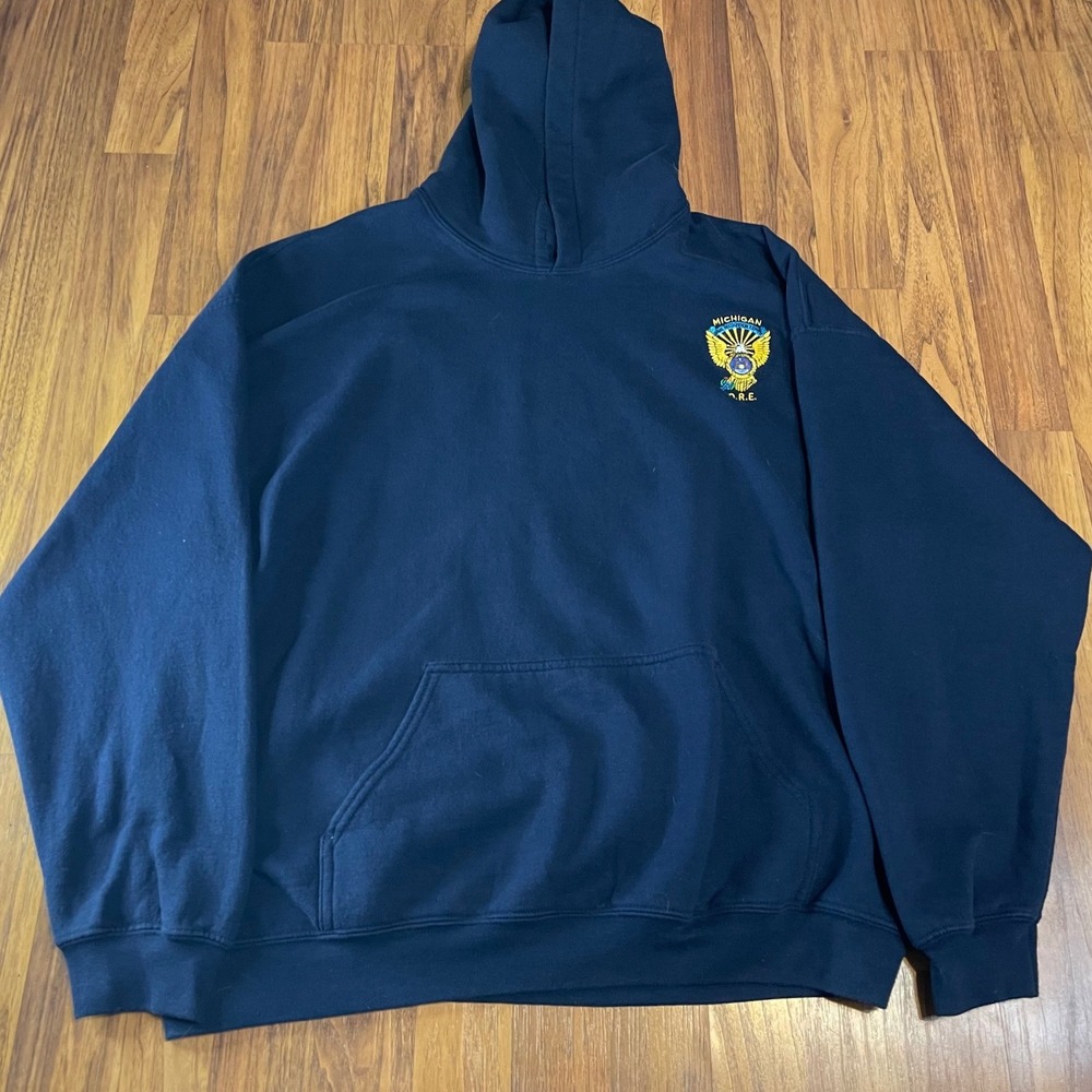 Gildan Michigan Drug Recognition Expert DRE Hoodie Mens XL Navy Blue Fleece Flag